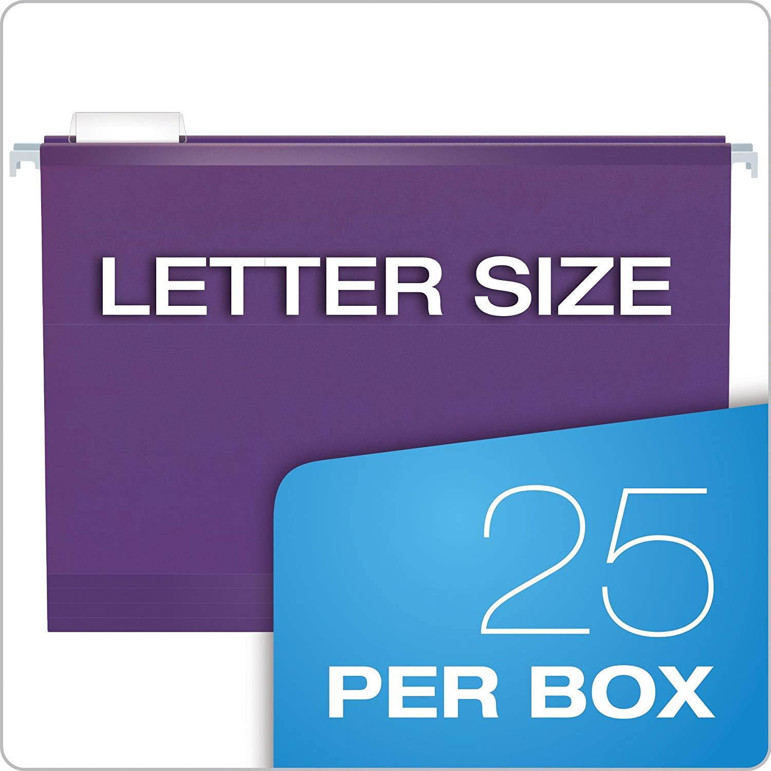 Pendaflex Reinforced Hanging File Folders, Letter Size, Violet, 1/5 Cut, 25/BX (4152 1/5 VIO)