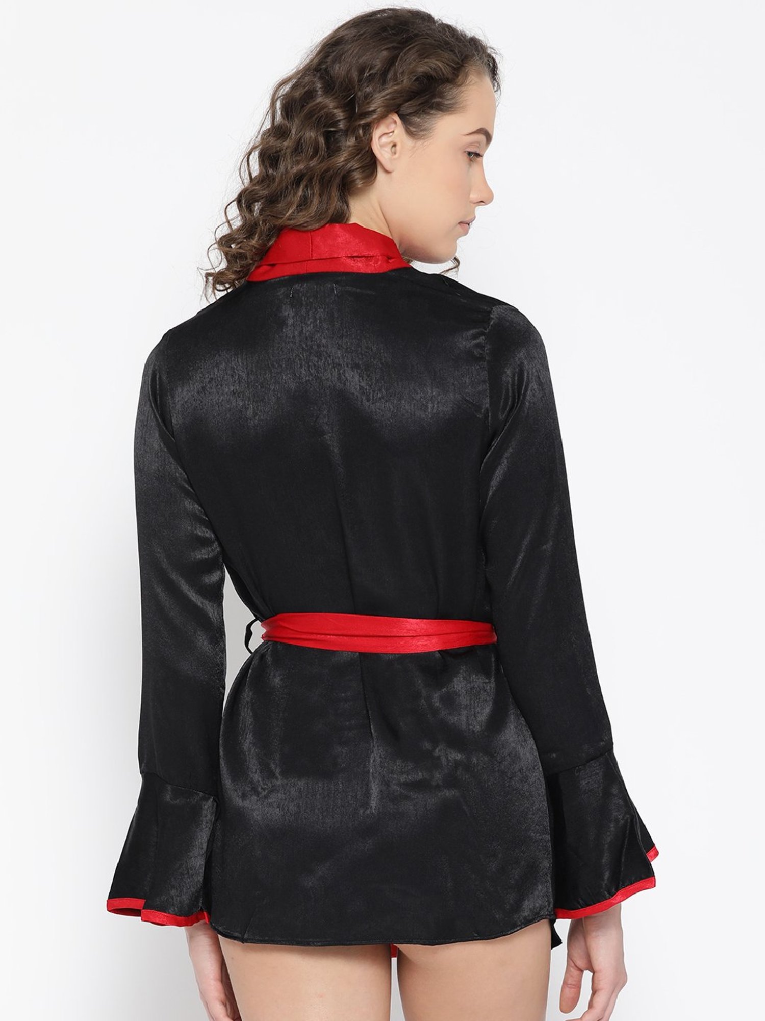 Erotissch Black Solid Shawl Neck Robe