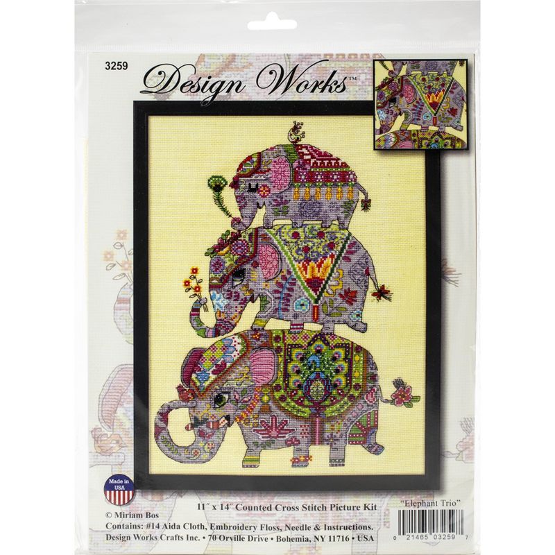 Design Works Counted Cross Stitch Kit 11"X14"-Elephant Trio (14 Count)