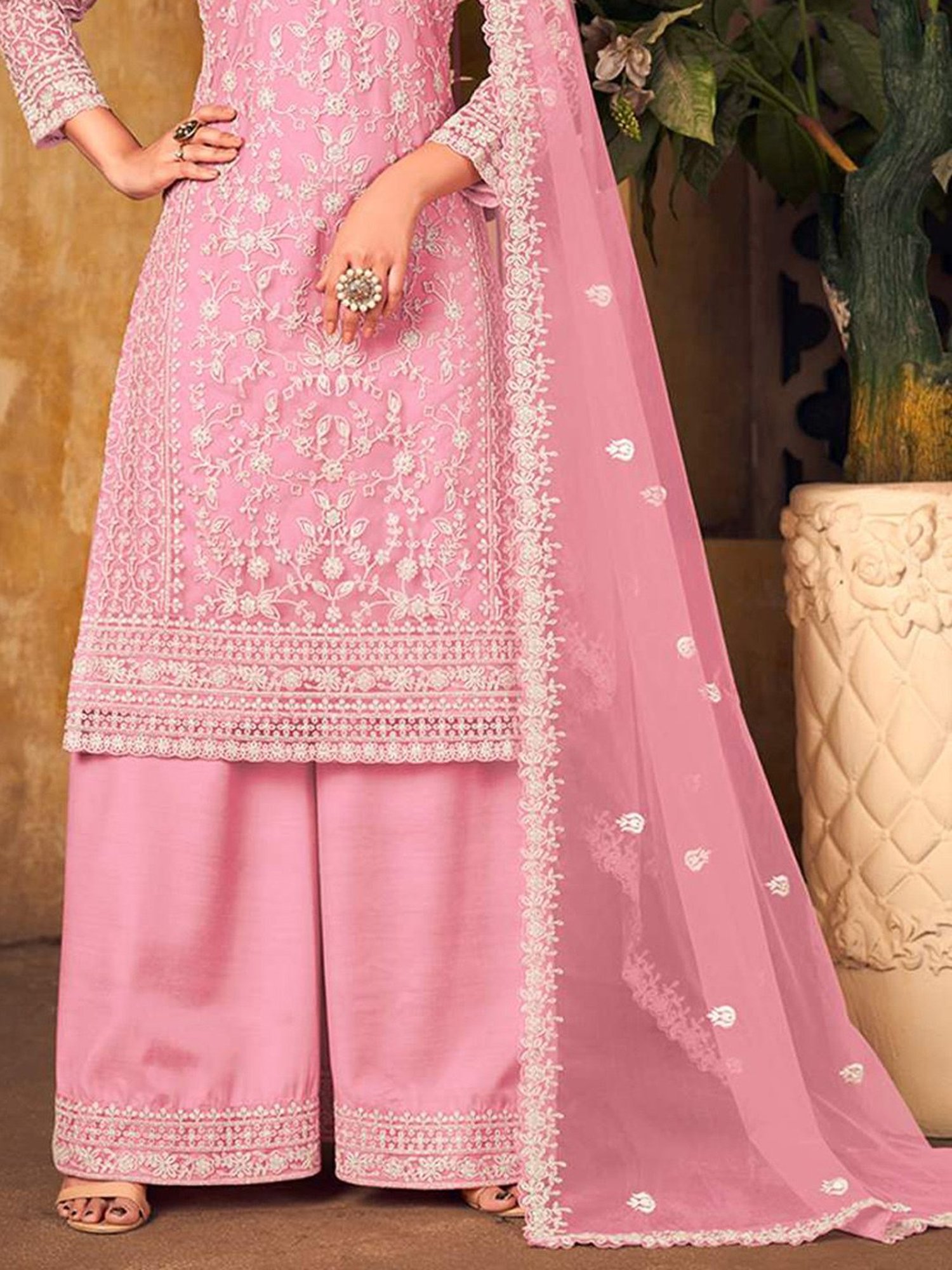 Odette Pink Embroidered Unstitched Dress Material