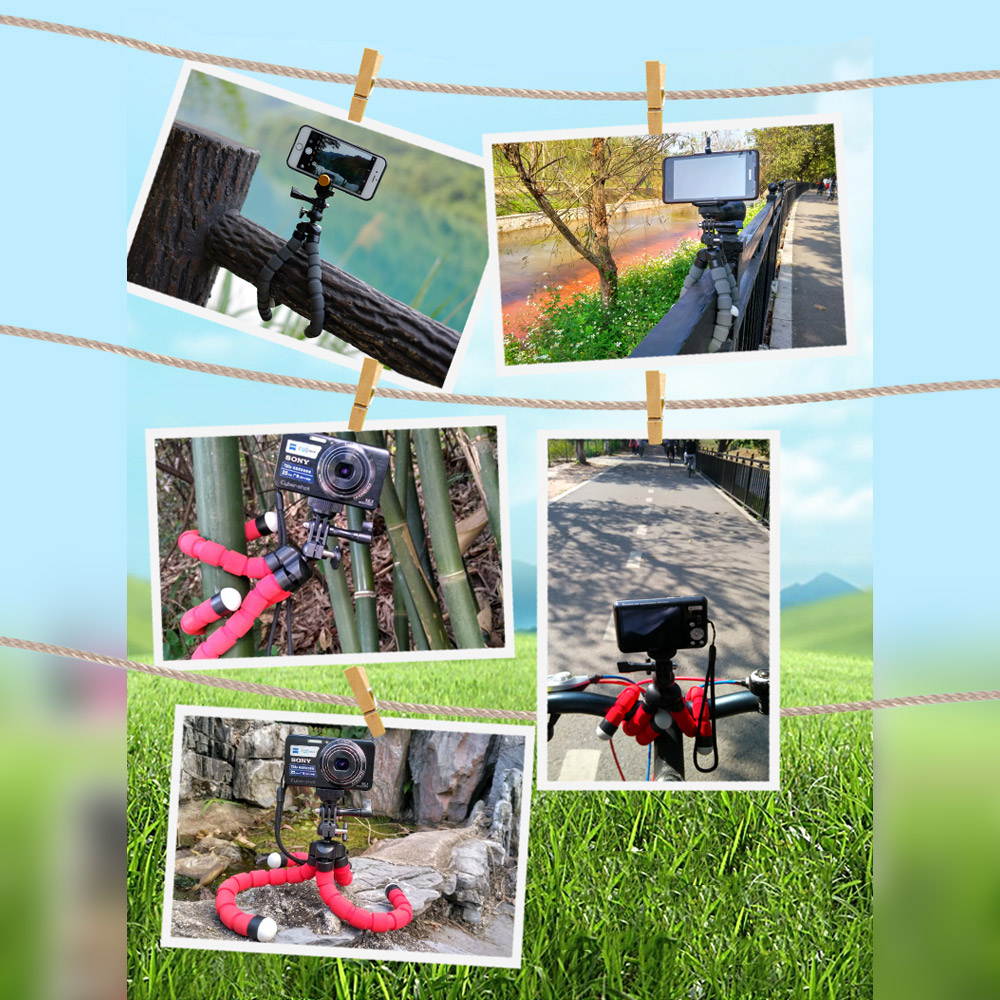 Flexible Sponge Octopus Tripod Stand Holder with Smartphone Clip 1/4 Inch Screw 360 Degree Rotation for iPhone Huawei Samsung GoPro Camera Video Camera