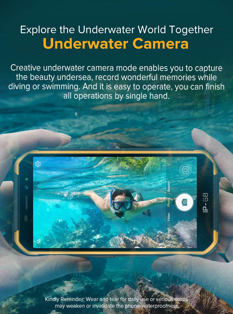 Ulefone Armor X6 Rugged Smartphone Unlocked, IP68 Waterproof Cell Phone, 5.0 inch, Android 9.0 2GB+16GB, 4000mAh Battery, Global 3G Dual SIM, LED Light, Face ID Compass+GPS Shockproof