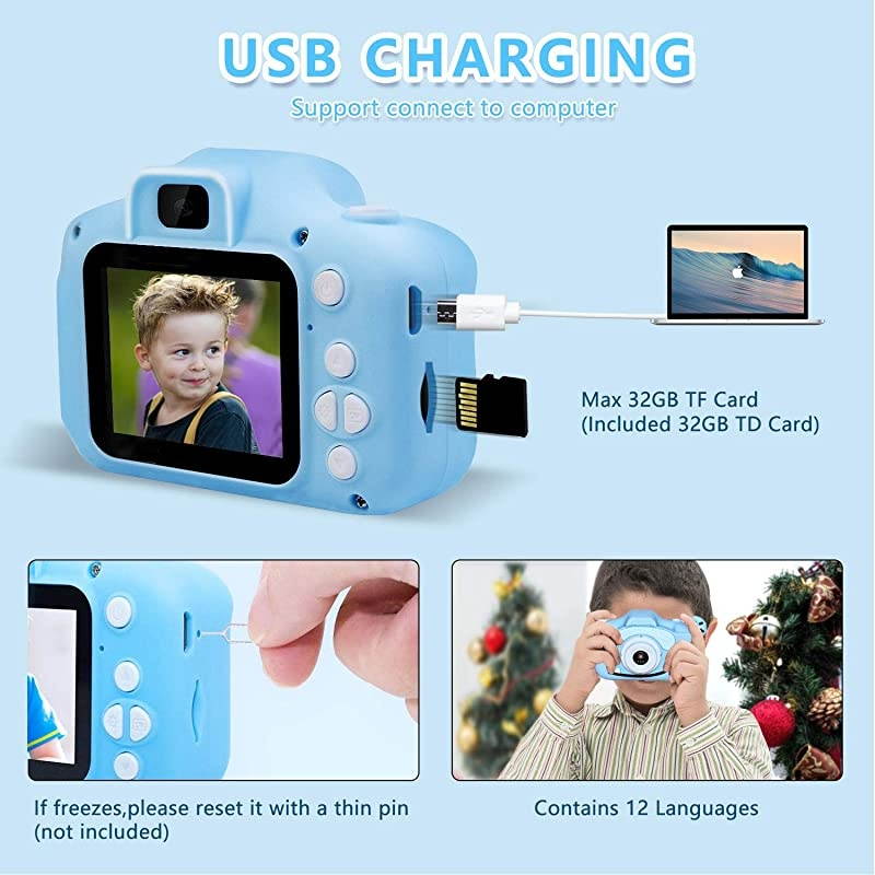 Kids Camera  Q1 Digital Video Camcorder Action Camera Rechargeable with 8G SD Card 2.0&rdquo; for 3-12 Year Old Boys and Girls Birthday Festival Gift