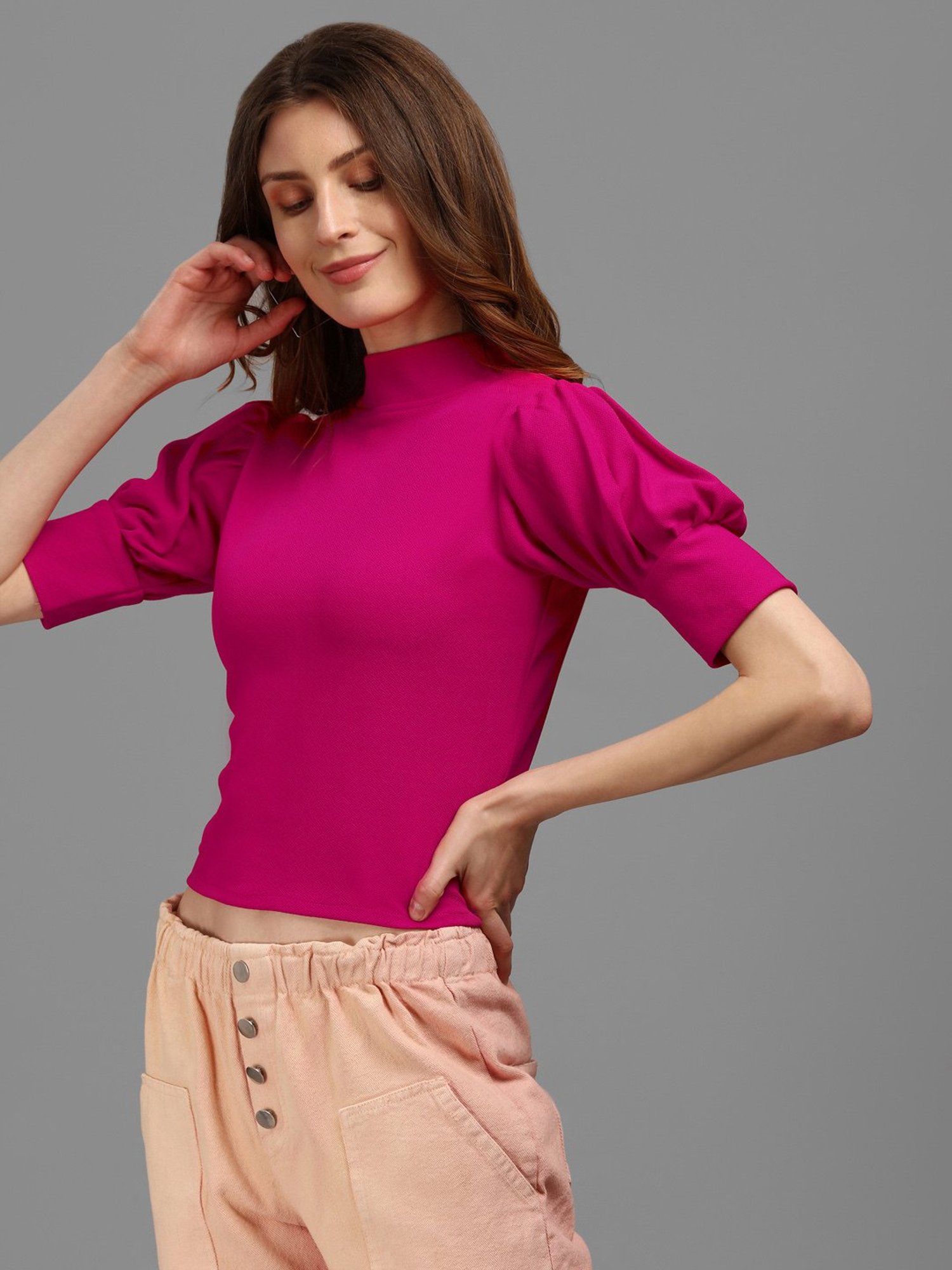 PURVAJA Pink Regular Fit Crop Top