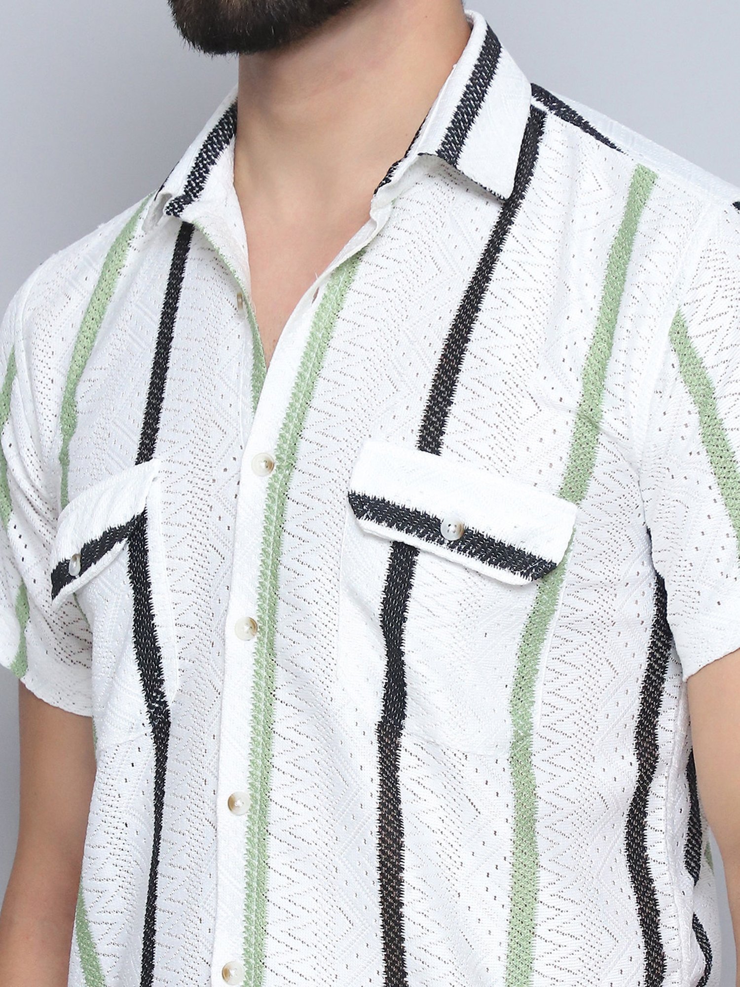 Indian Needle Green Polycotton Regular fit Stripes Casual Shirt