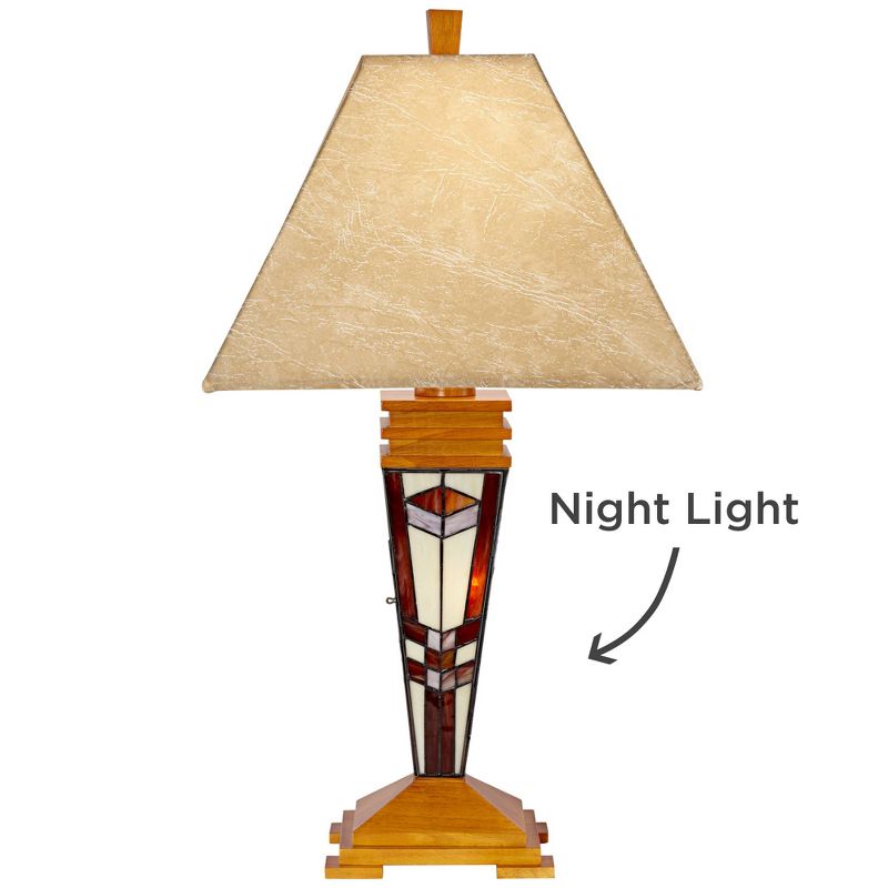 Robert Louis Tiffany Mission Table Lamp with Nightlight Tiffany Style Base Faux Leather Shade for Living Room Family Bedroom