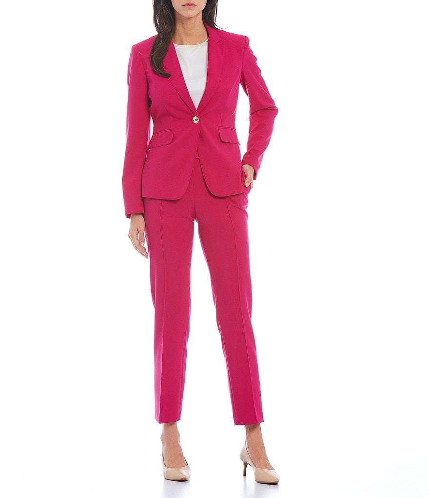 Tahari ASL Crepe Pearl Neckline Jacket 2-Piece Dress Suit