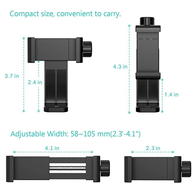 Universal Cell Phone Tripod Mount Adapter Smartphone Holder Mount Clip for iPhone 8 8plus X, 7 7plus 6 6s 6plus 5 5s, Samsung, Huawei P9 honor 8 and more Phones, Selfie Monopod Adjustable Clamp