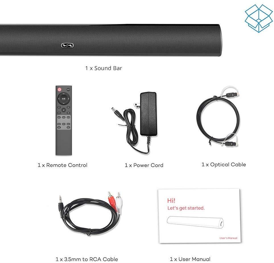 Sound bar, BYL Soundbar Wired and Wireless Bluetooth 5.0 Speaker for TV (28 Inches, Optical Cable Included, DSP, Bass Adjustable, Wall Mountable)