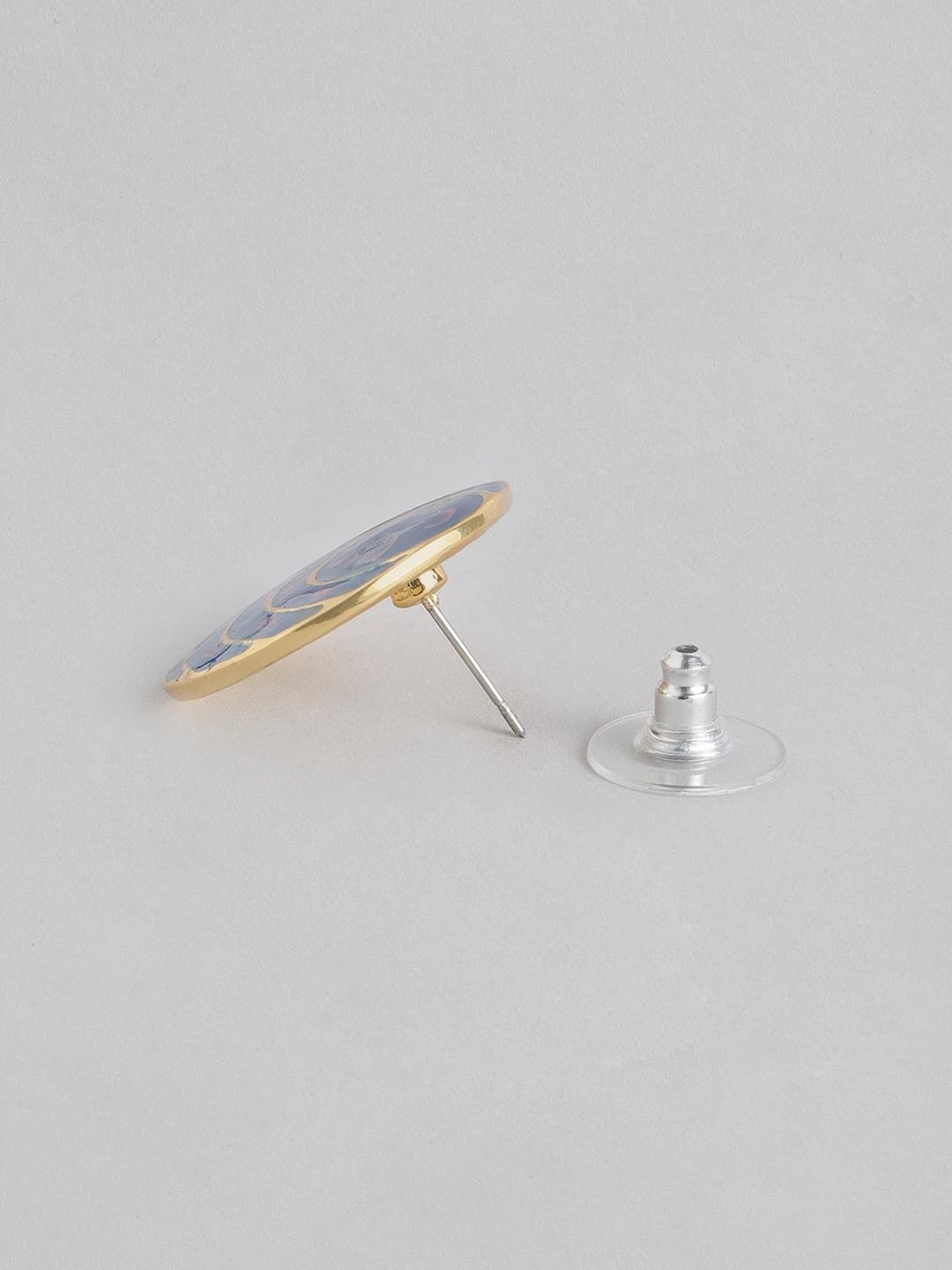 Estele Gold-Plated Stud Combo Earrings with Green, Blue & Beige Enamel for Women - Pack of 3