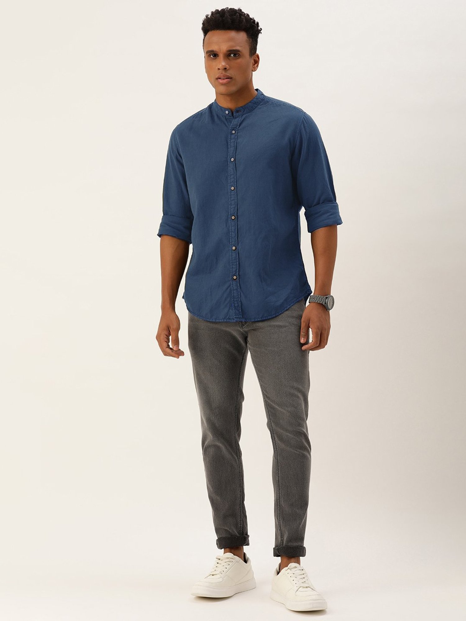 Bene Kleed Blue Regular Fit Cotton Linen Shirt