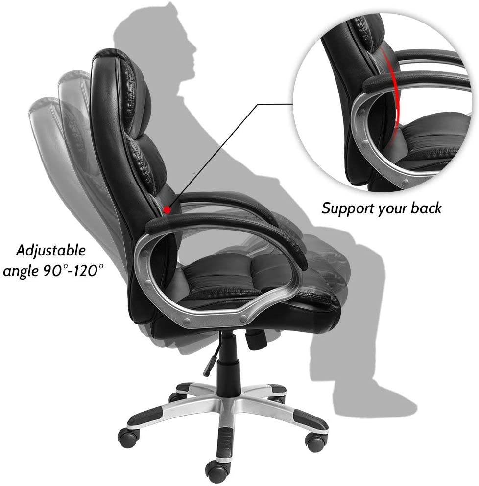 Furmax High Back Office Chair Adjustable Ergonomic Desk Chair with Padded Armrests, Executive PU Leather Swivel Task Chair with Lumbar Support (Black)
