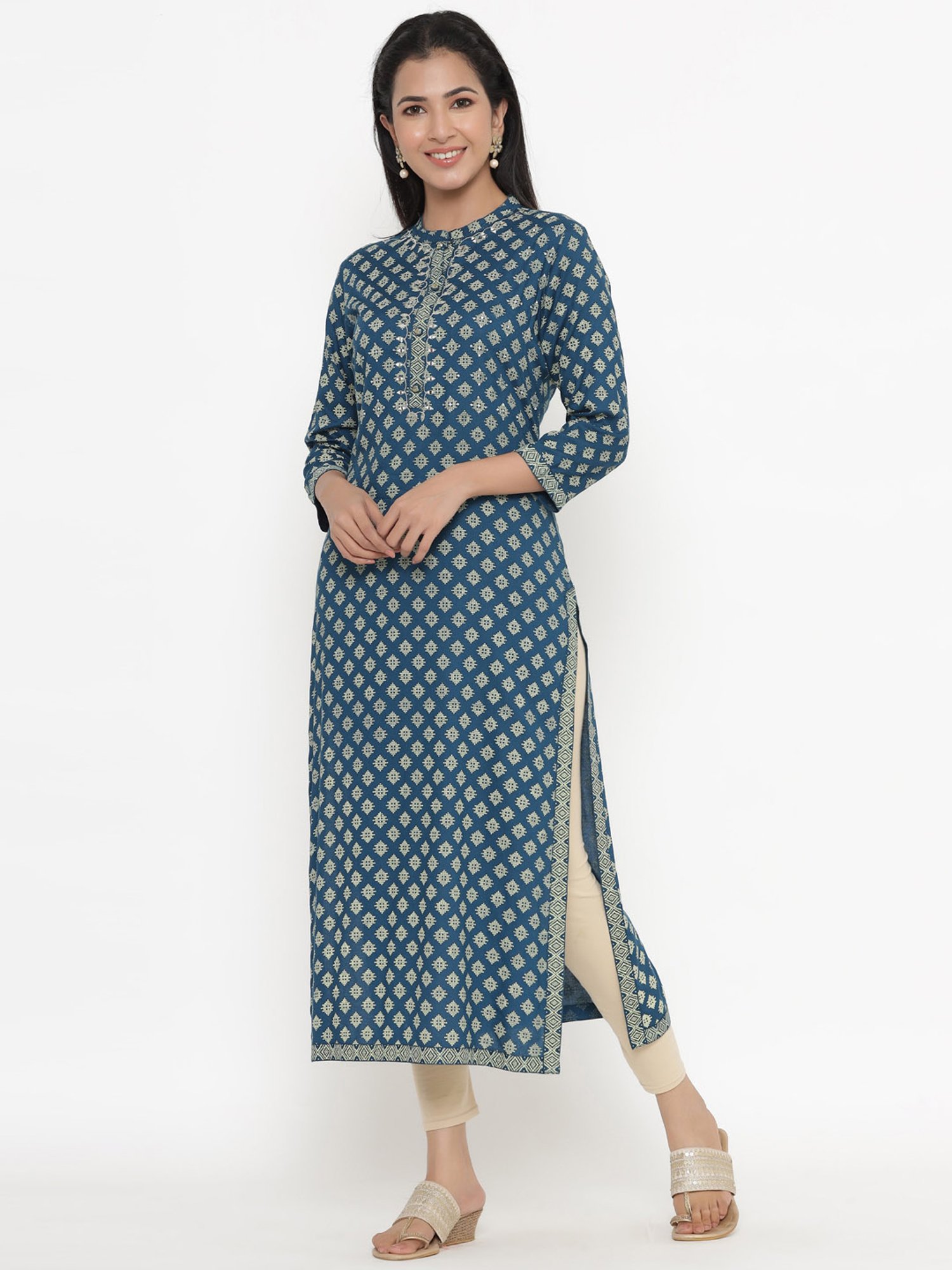 Kipek Blue Printed Straight Kurta