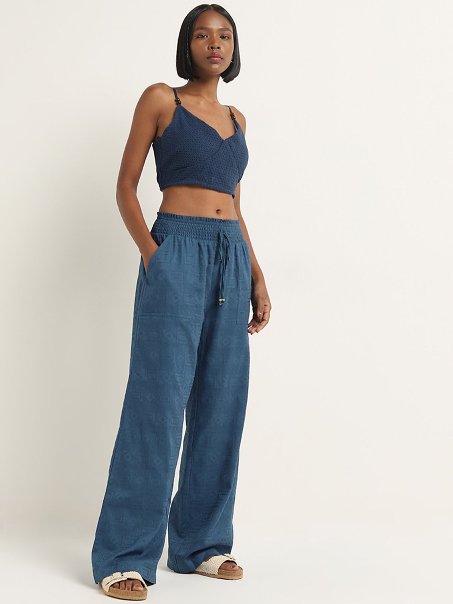 Bombay Paisley by Westside Navy Knit-Textured Cotton Crop Top