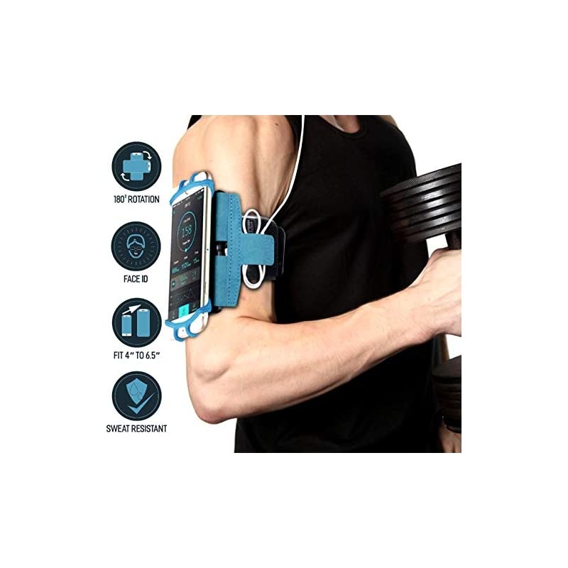 Rotatable Sports Running Armband for iPhone XR, XS Max, 8, 8 Plus, 7, 6, Samsung Galaxy A8, S9, S8, S6 Edge, Note, LG; Cell Phone Arm Holder for Men & Women with Free Extender Strap (Blue)