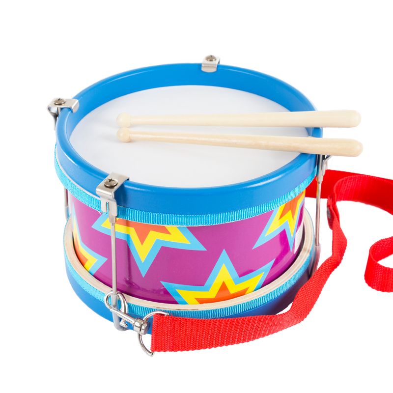 Double-sided Toy Marching Drum with Adjustable Strap and Two Wooden Drum Sticks by Hey! Play!