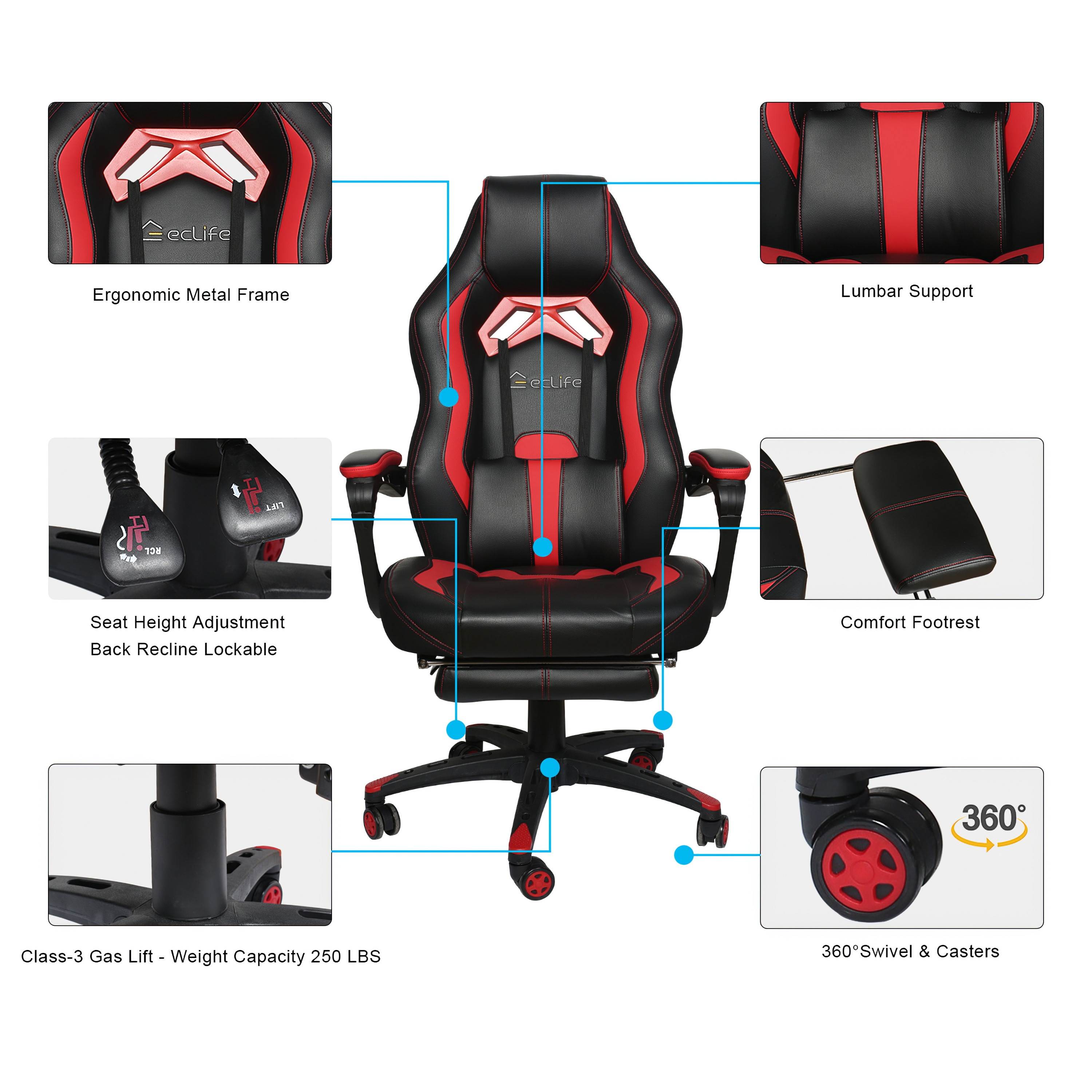 E-sports Massage Gaming Chair with footrest Grey