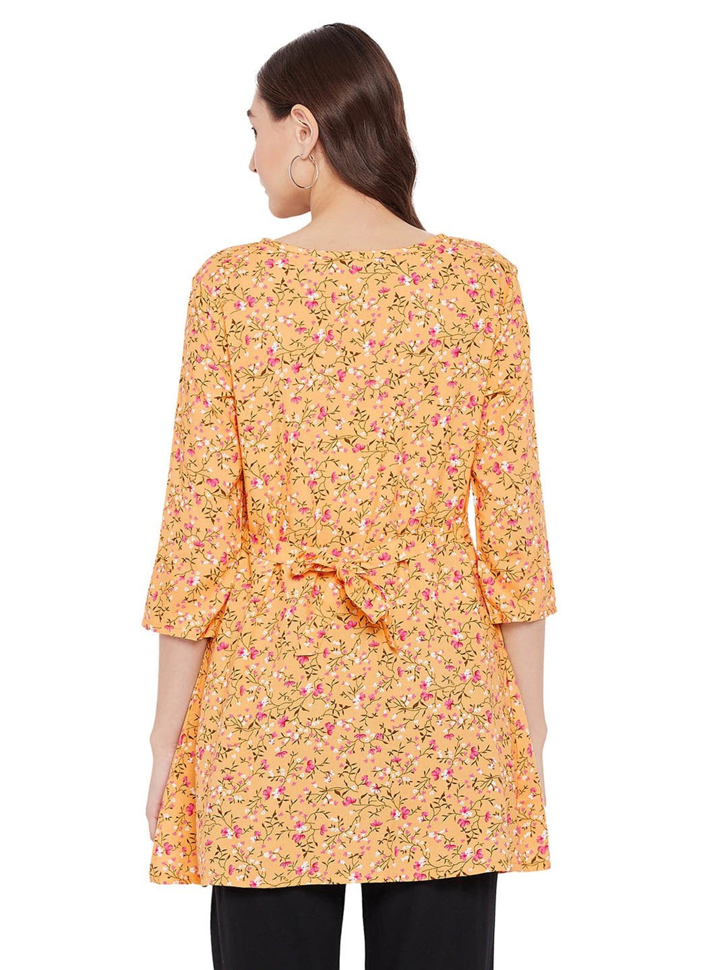 Hypernation Yellow Rayon Floral Print Maternity Top