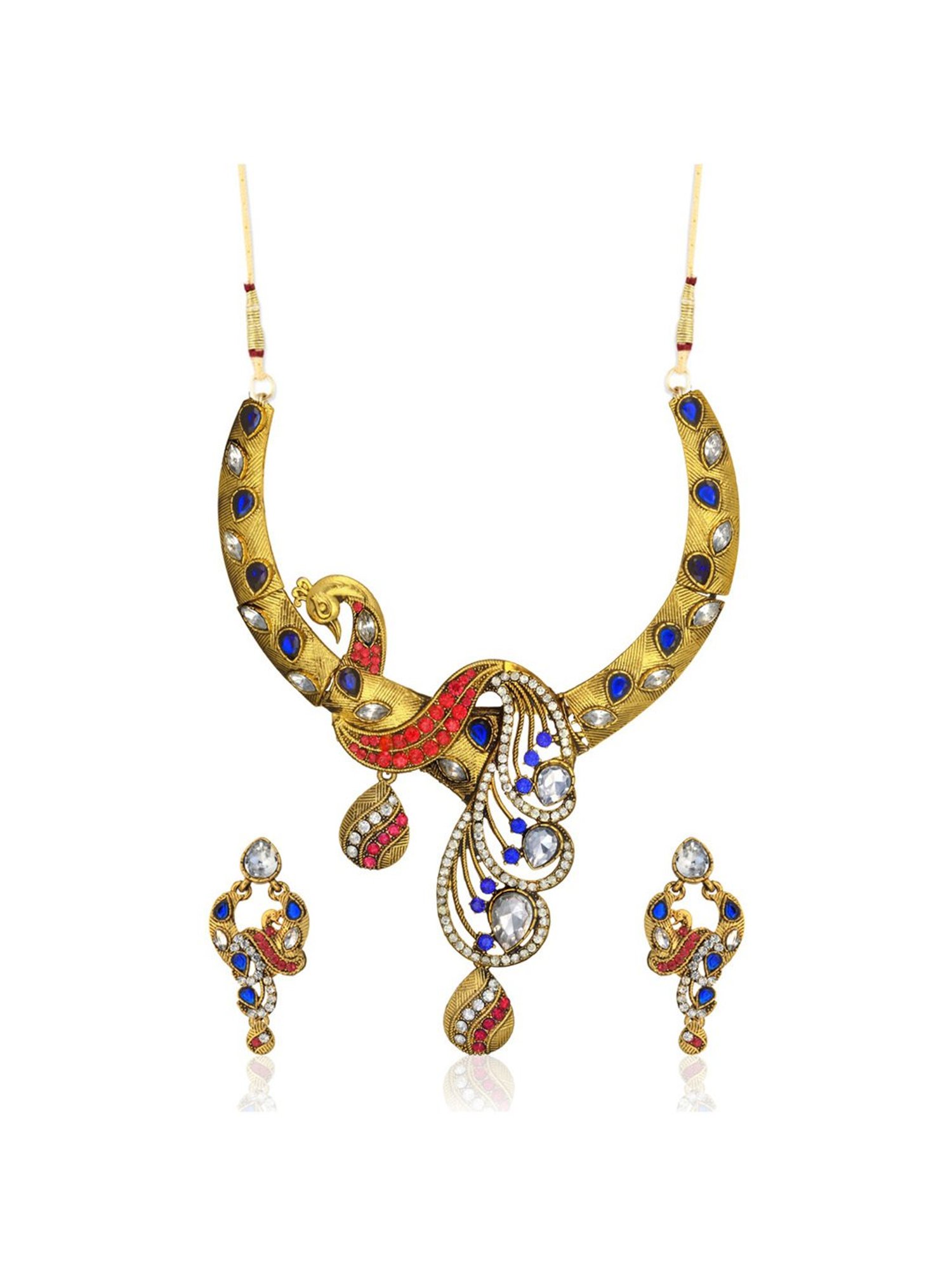 Zaveri Pearls Multicolor Alloy Peacock Swirl Necklace Set