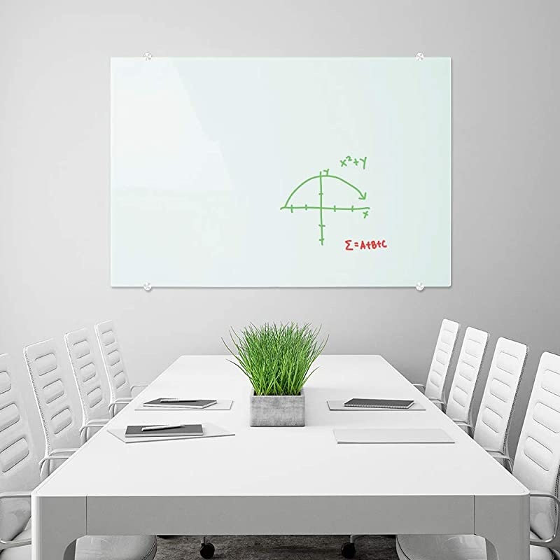 Glass Dry Erase White Board, Large Frameless Glass Wring Whiteboard on Wall, Frosted White Surface, Including 4 markers, 2 Magnets, 1 Eraser, 59 x 48 Inch (150 x 120 cm)