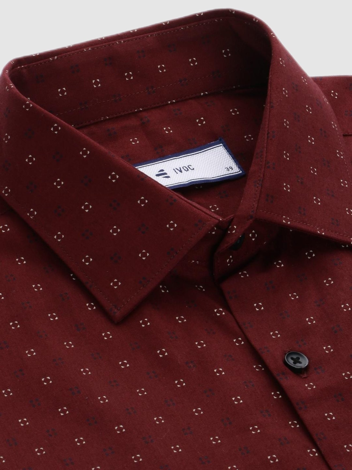 IVOC Maroon Slim Fit Printed Cotton Shirt