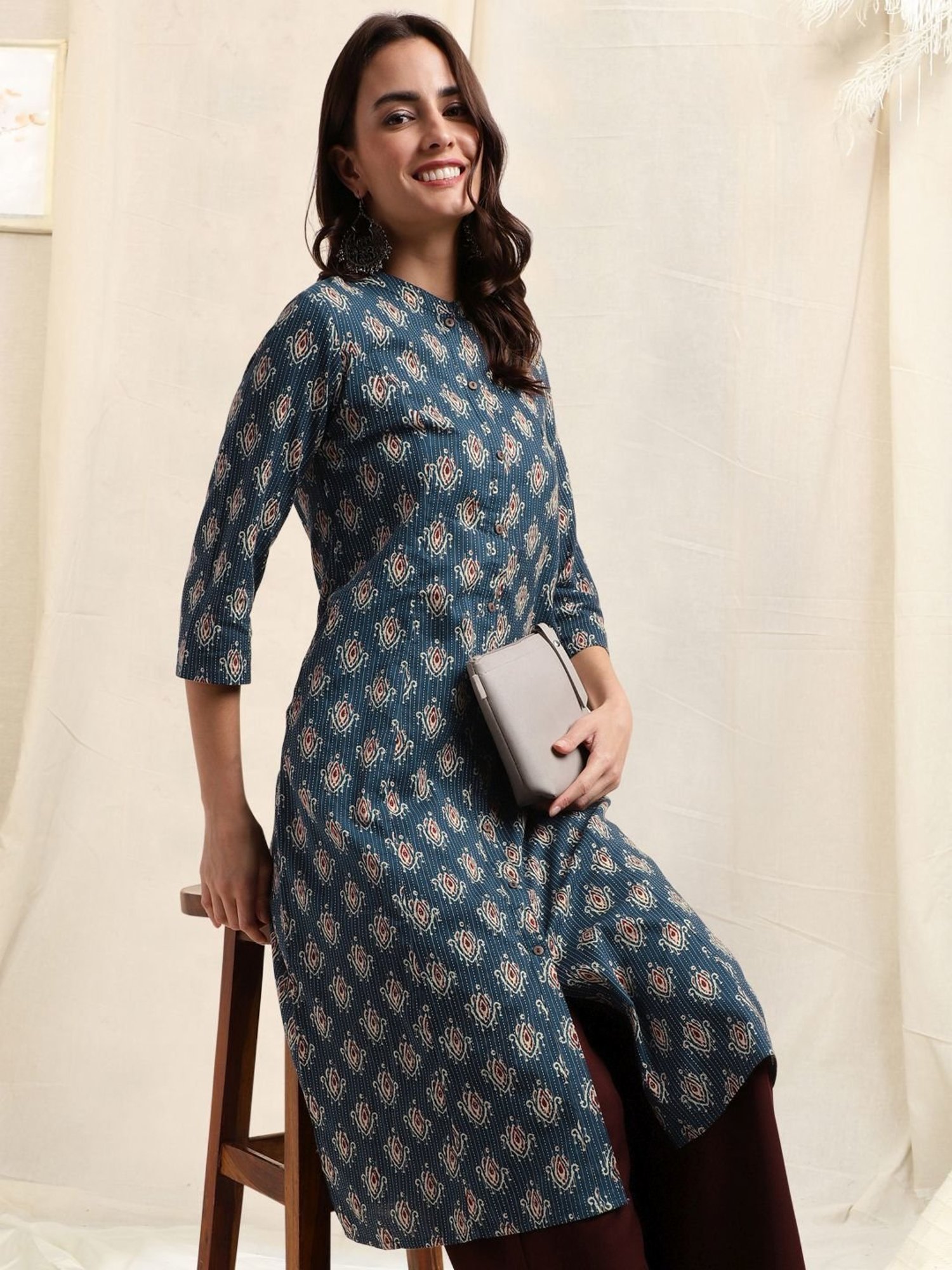 MIRCHI FASHION Blue Cotton Printed Straight Kurta