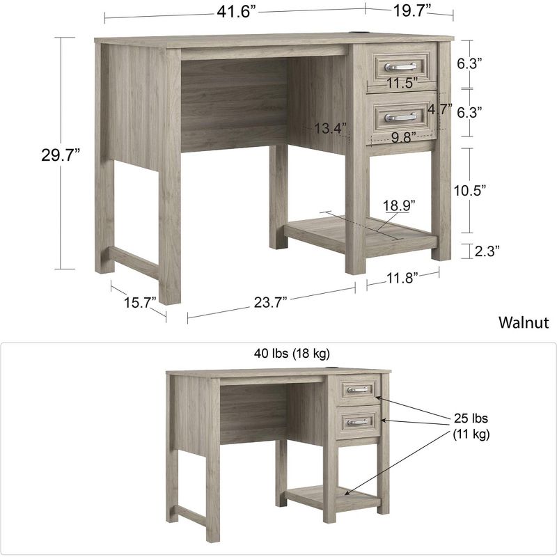 Sierra Ridge Levi Single Pedestal Kids' Desk, Light Walnut
