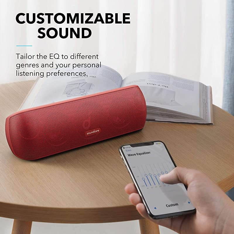 Soundcore Motion+ Bluetooth Speaker with Hi-Res 30W Audio, Extended Bass and Treble, Wireless HiFi Portable Speaker with App, Customizable EQ, 12-Hour Playtime, IPX7 Waterproof, and USB-C, Red