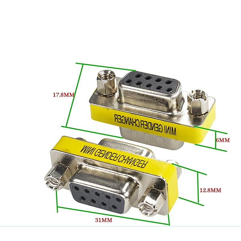 2Pack DB9 Serial RS232 Female to Female Slimline Data Transfer Coupler Adapter,Gender Changer