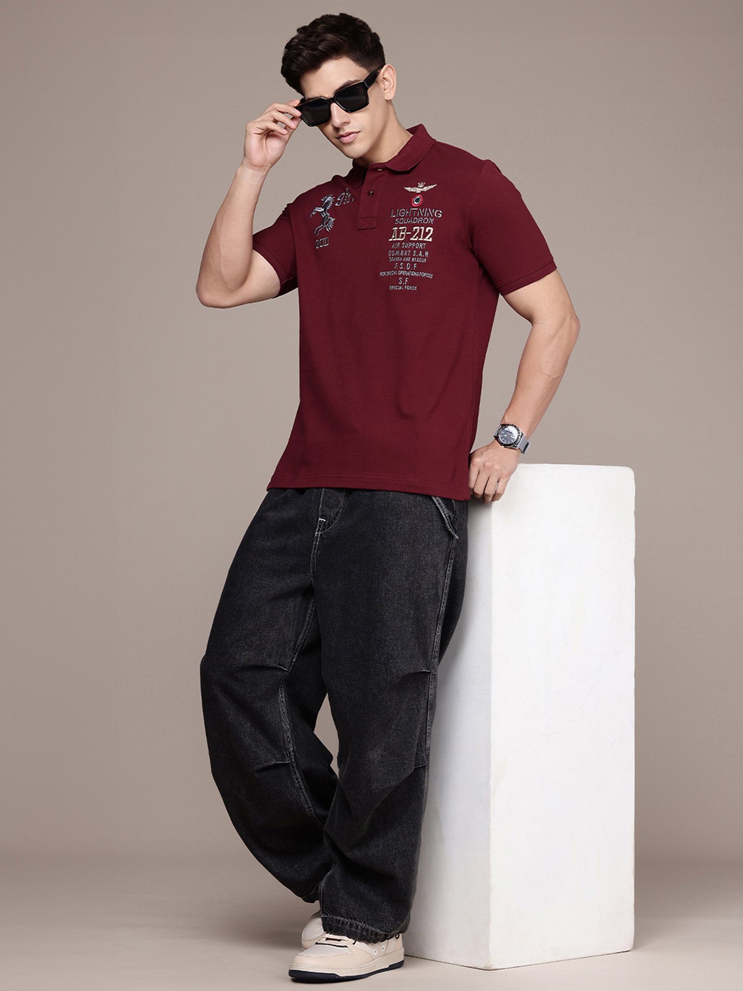 Burnt Umber Maroon Regular Fit Embroidered Polo T-Shirt