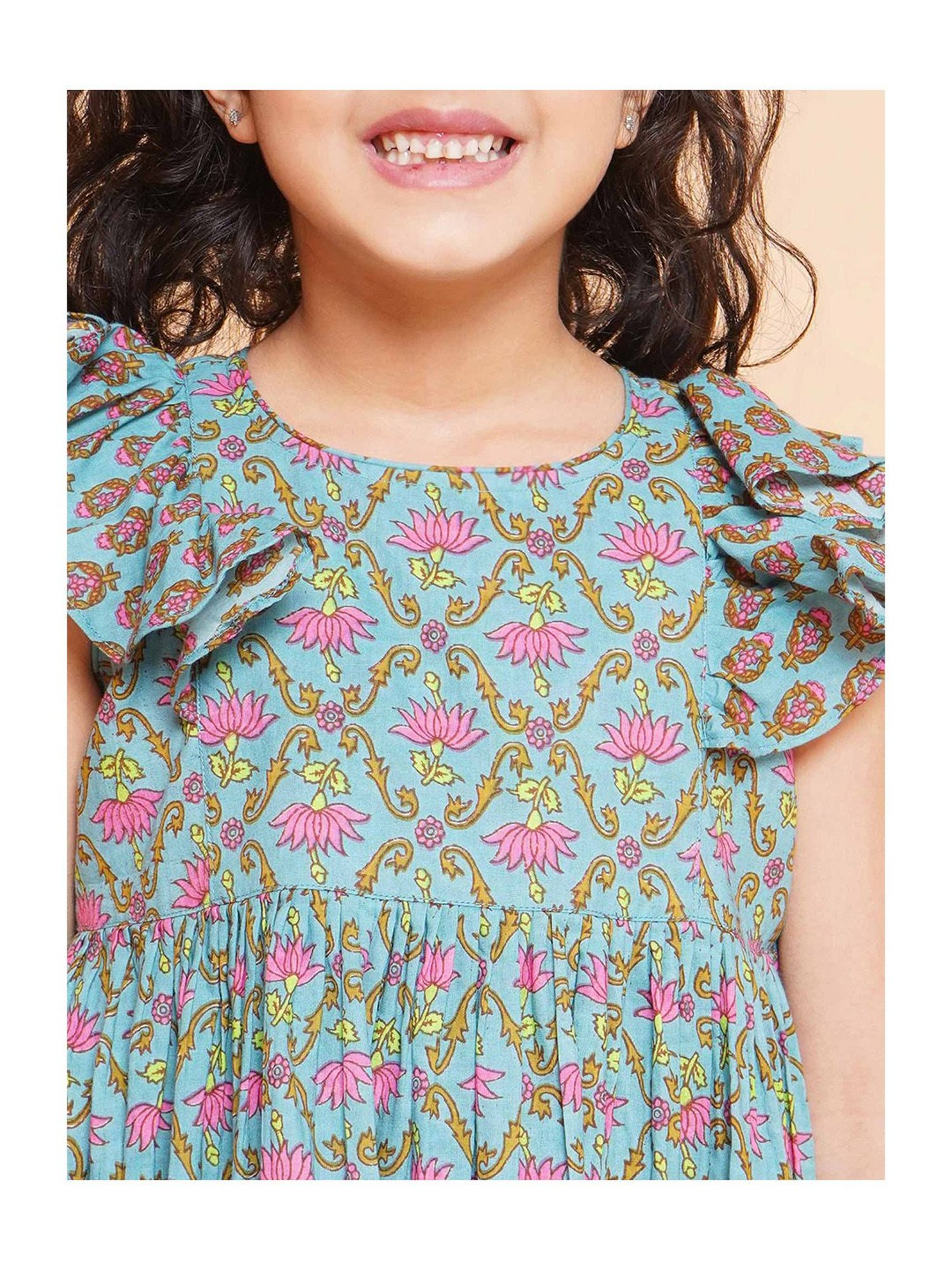 Little Bansi Kids Blue Floral Print Dress