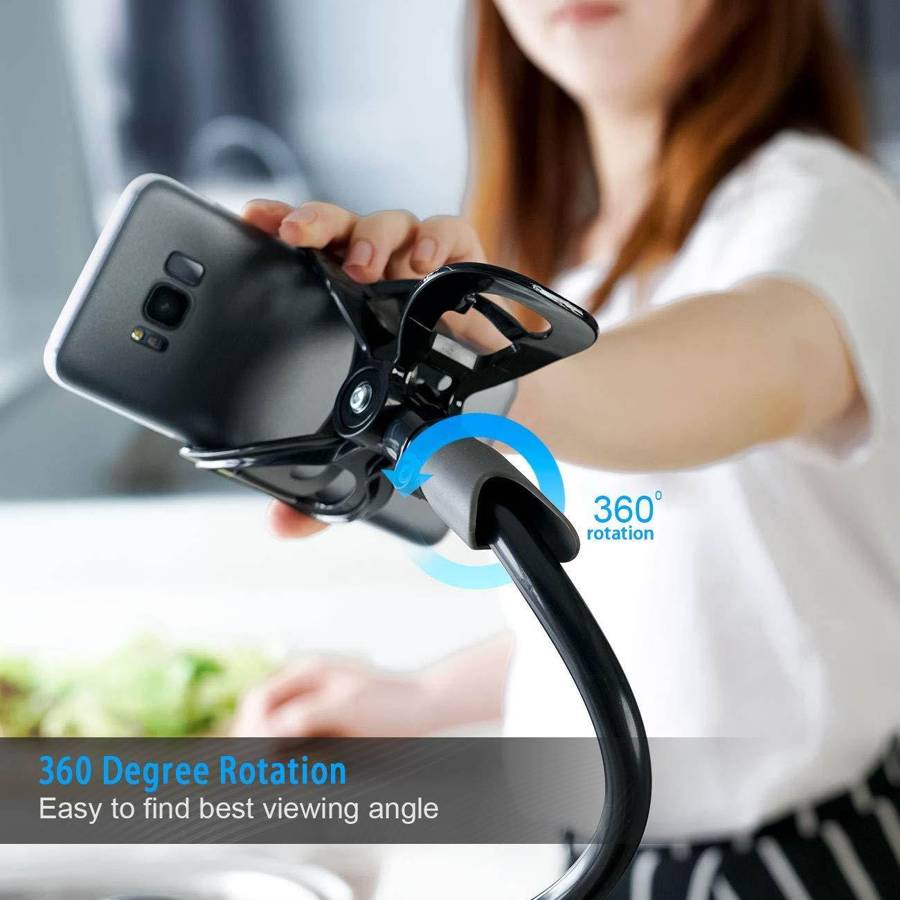 Gooseneck Bed Phone Holder Mount - Lamicall Flexible Long Arm Clip Clamp for Desk, Bendy Lazy Bracket Bedside Stand, Compatible with iPhone 11 Pro Xs Max XR X 8 7 6 Plus Samsung S10 S9 S8 Nintendo