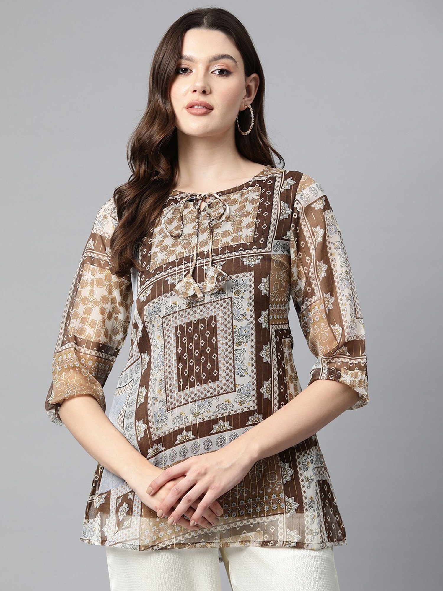 Cottinfab Brown Printed Top