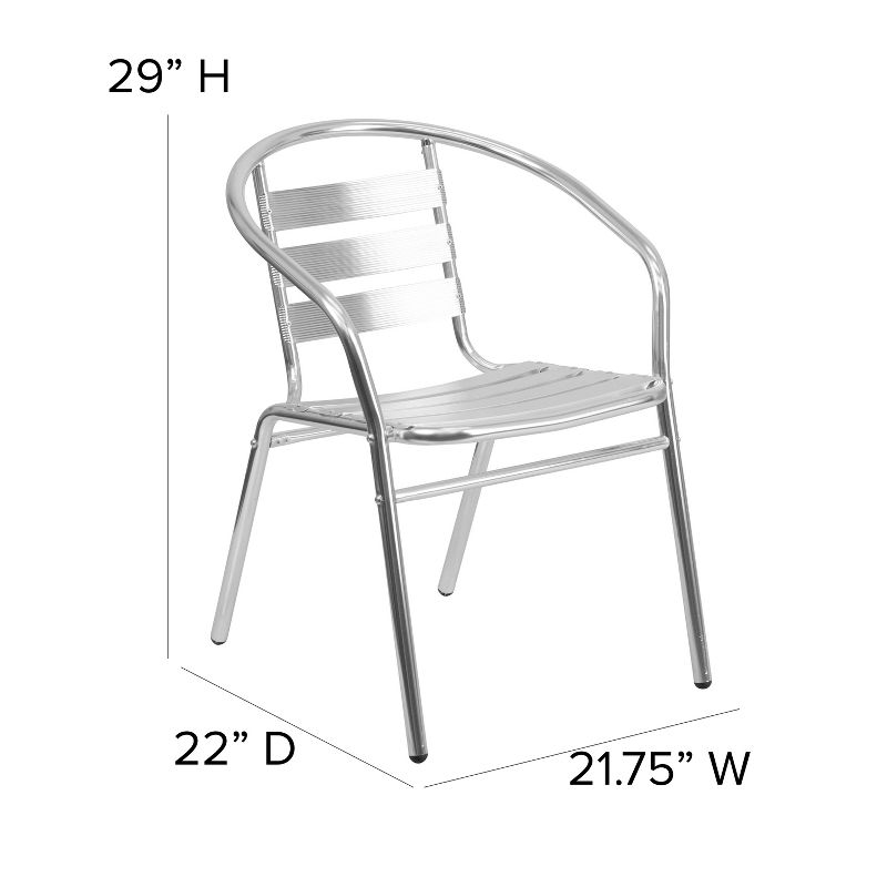 Emma and Oliver Aluminum Indoor-Outdoor Stack Chair with Triple Slat Back and Arms