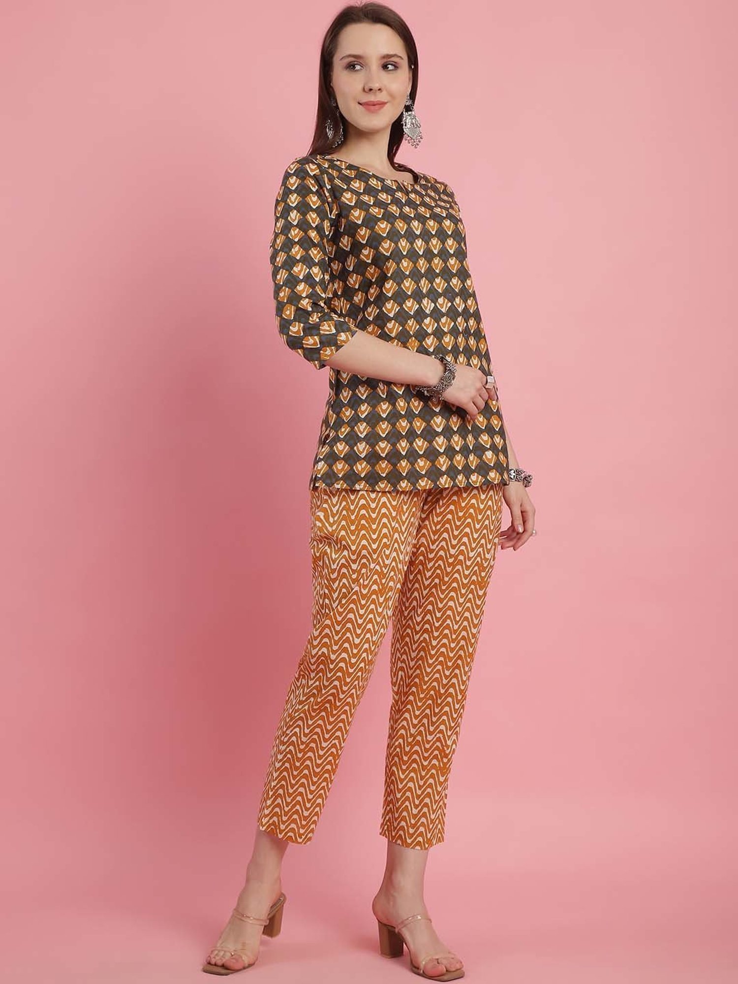Prakrti Multicolored Cotton Printed Top Pant Set