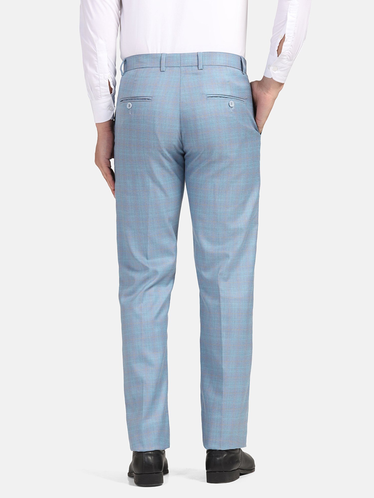 TAHVO Sky Blue Regular Fit Flat Front Trousers