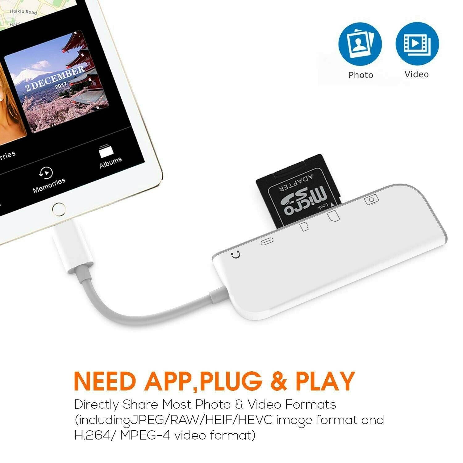 Boost SD Card Reader, 5 in 1 USB Camera Connection Kit SD/TF Card Reader, Tra...