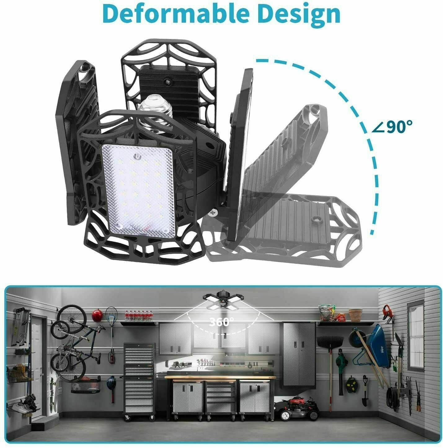 120W 12000LM Deformable LED Garage Light Super Bright Shop Ceiling Lights Bulb