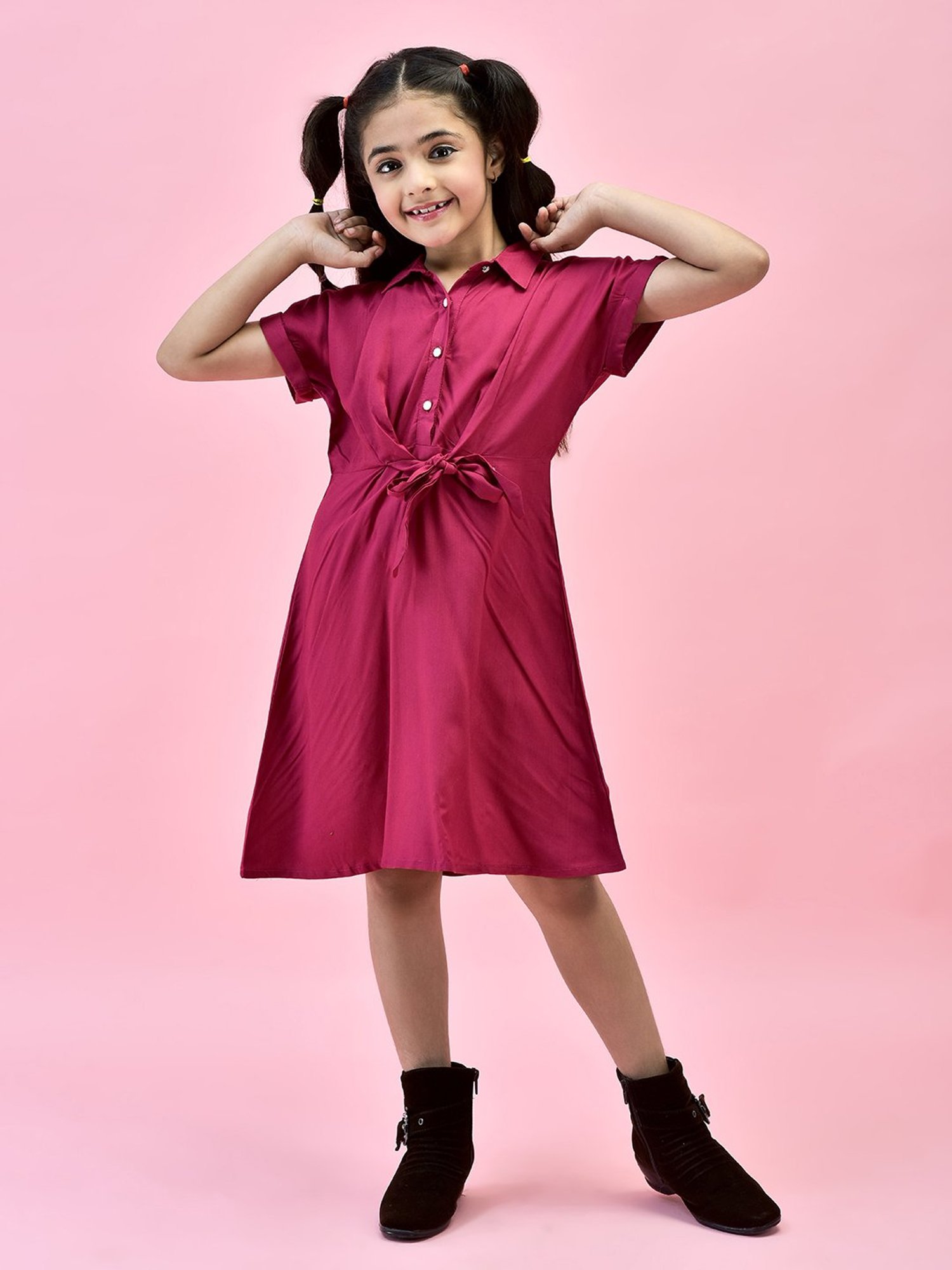 Juniper Girls Pink Solid Shirt Dress