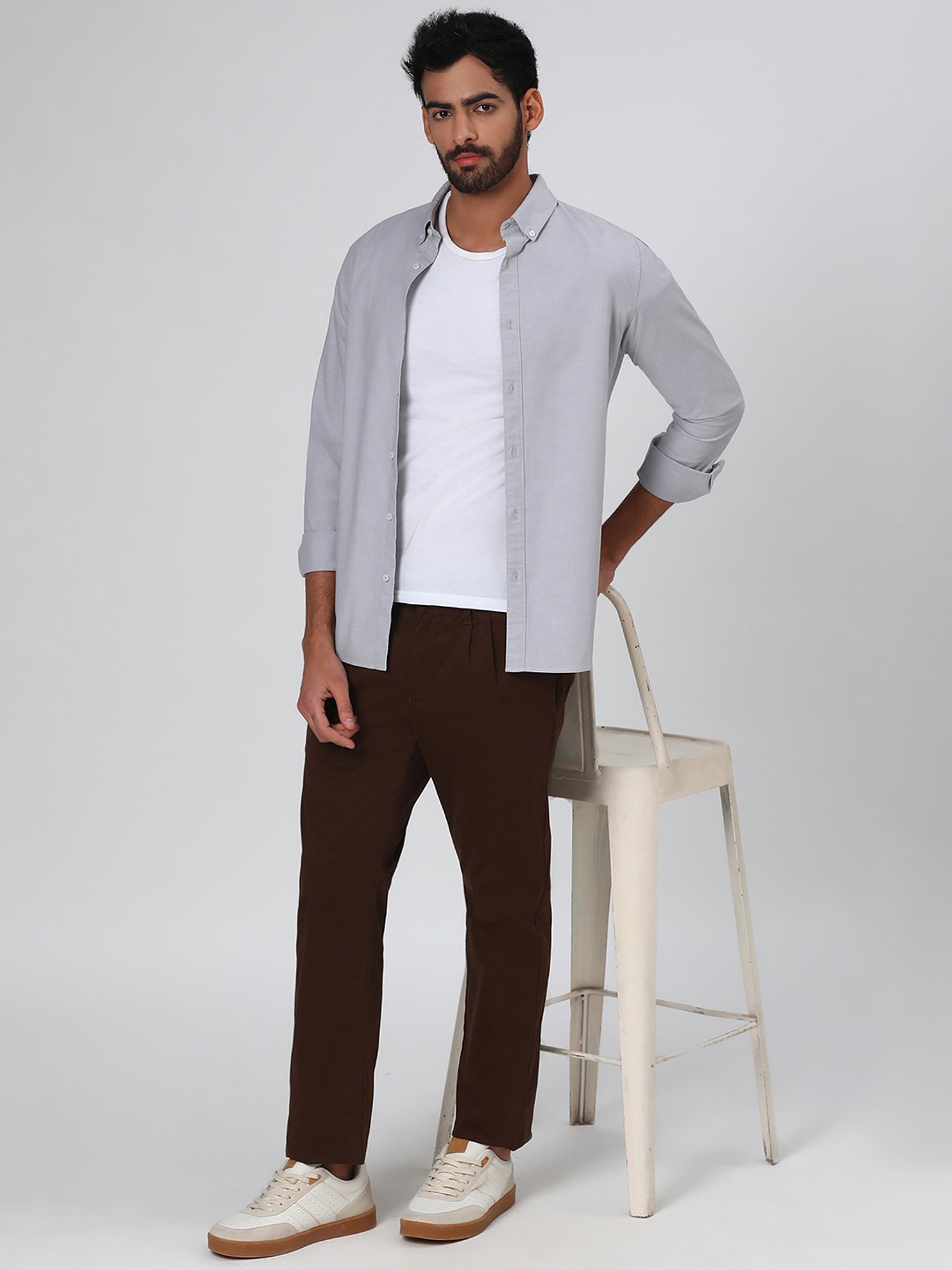 SUBTRACT Chocolate Brown Regular Fit Pleated Trousers