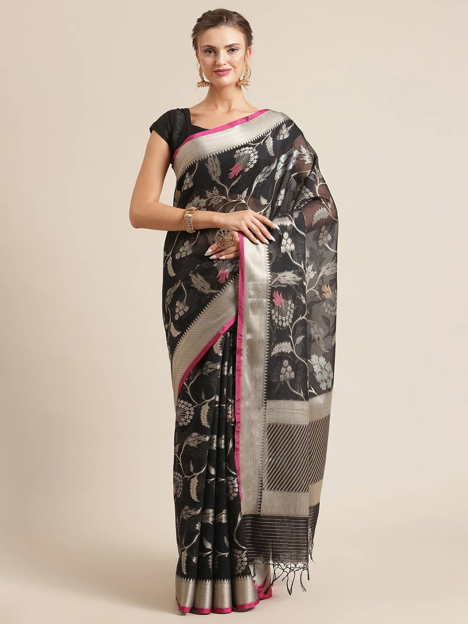 Banarasi Silk Works Black Woven Saree with Blouse
