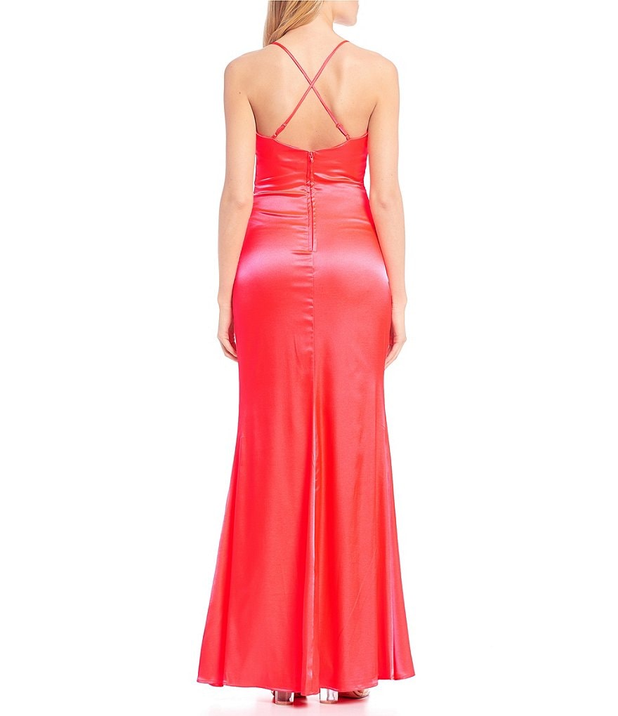 Midnight Doll Spaghetti Strap Draped Neck Long Dress