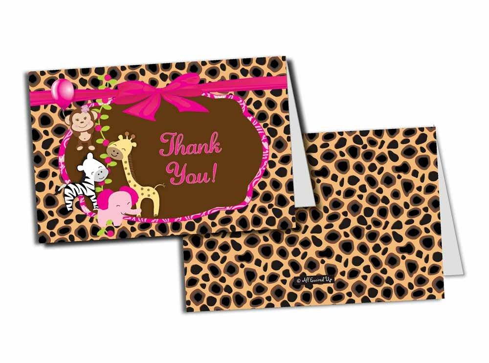 50 (Thick Card Stock) Girl Jungle Foldover Thank You Cards - Baby Shower - Birthday Party - Any Occasion - A6 Size