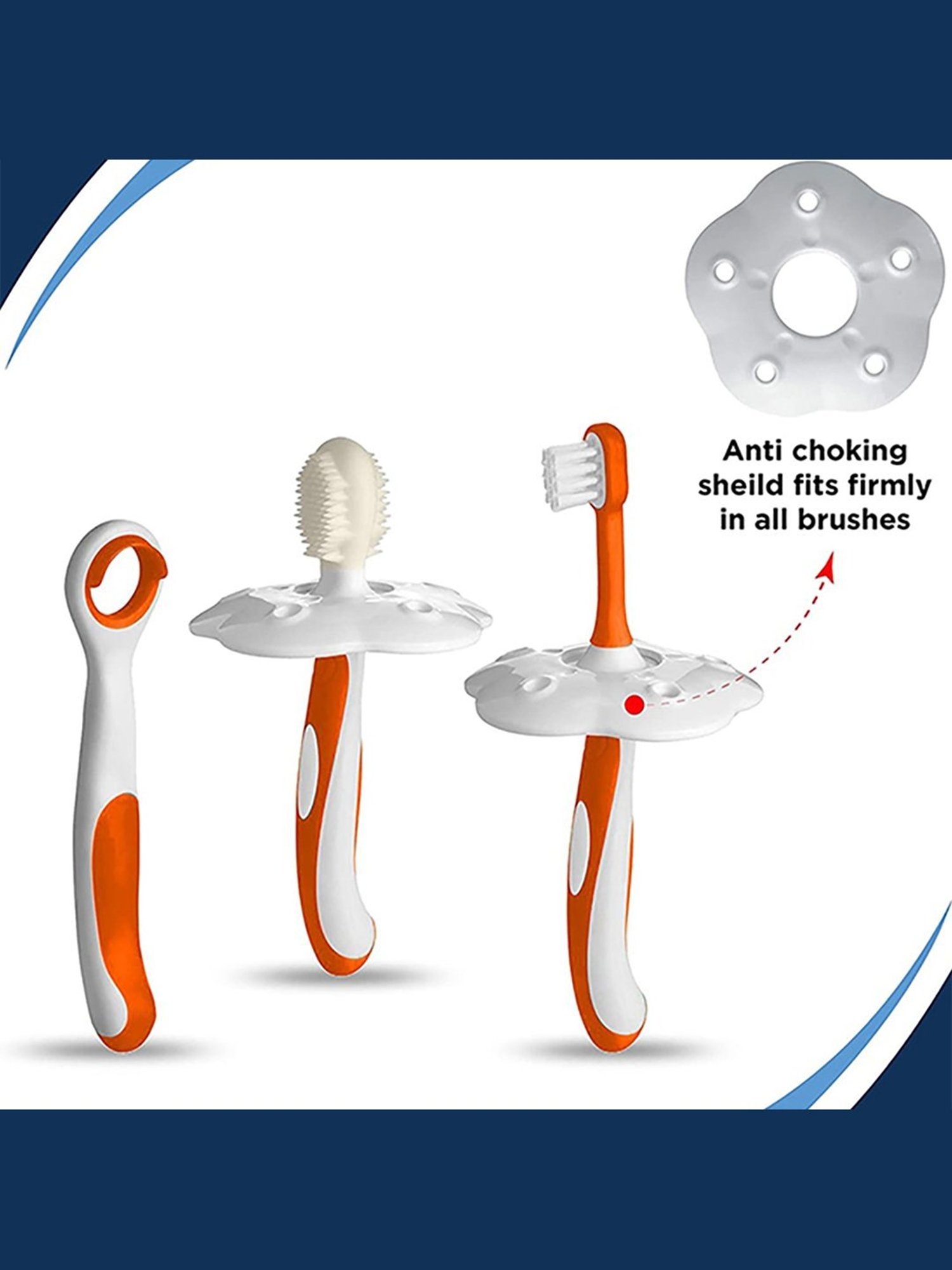 LuvLap Baby Training 3 Piece Toothbrush Set (Orange and White)