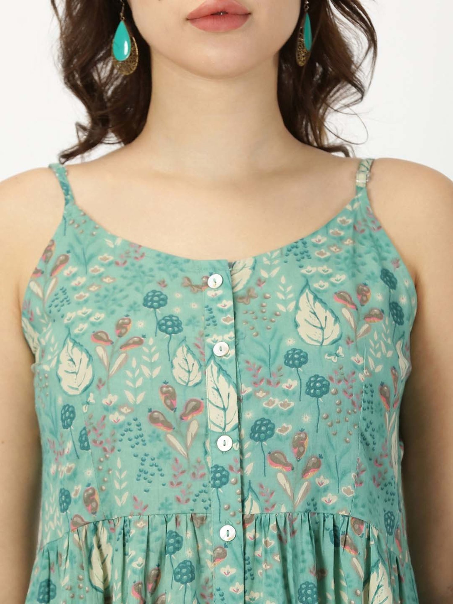 Saffron Threads Green Printed Ethnic Dresses