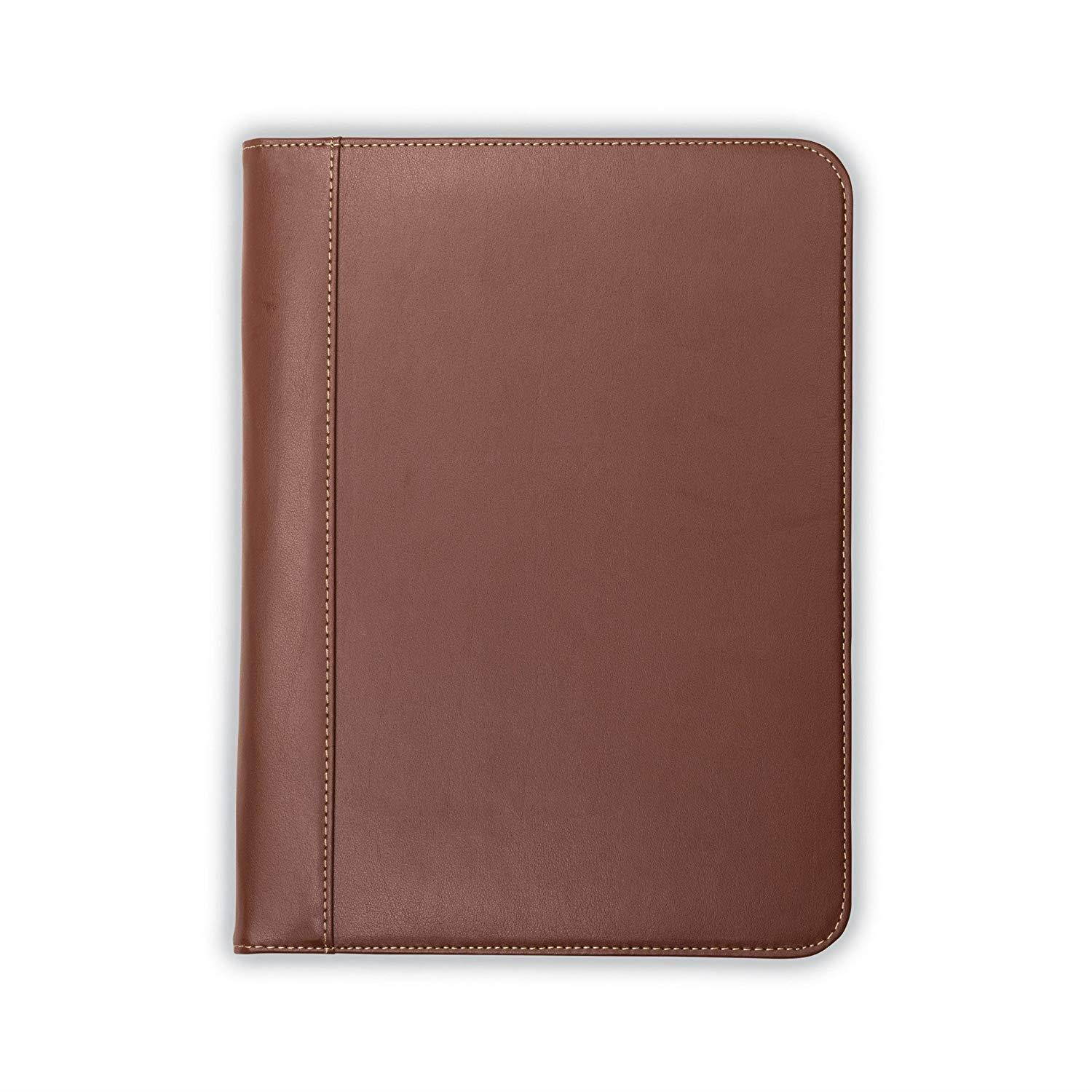 Samsill Contrast Stitch Leather Padfolio &ndash; Portfolio Folder/Business Portfolio for Men & Women &ndash; Resume Document Organizer, 8.5 x 11 Writing Pad, Tan