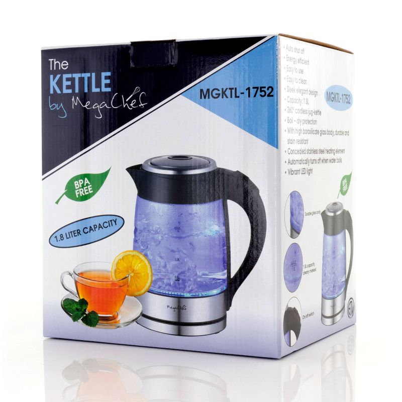 MegaChef 1.8L Electric Tea Kettle - Silver