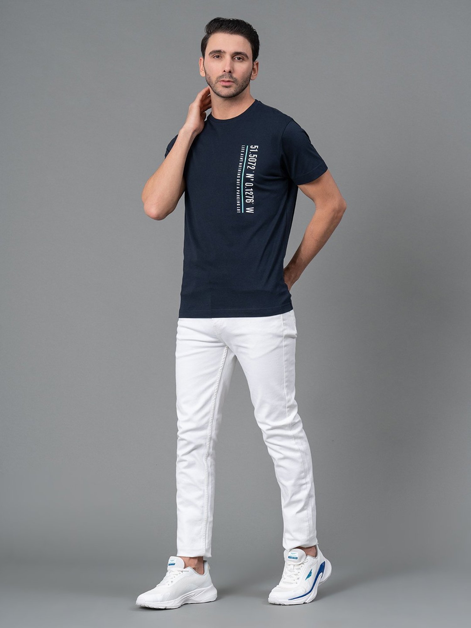 Red Tape Navy Regular Fit Graphic Print Cotton Crew T-Shirt