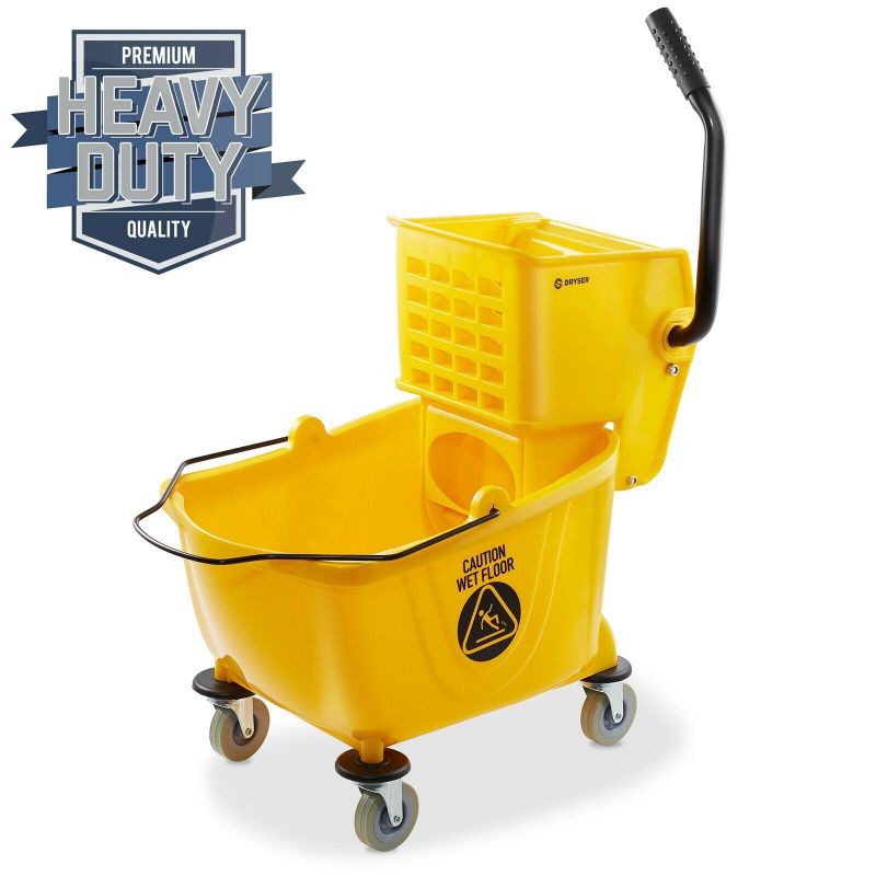 26 Quart Commercial Mop Bucket with Side Press Wringer, Yellow