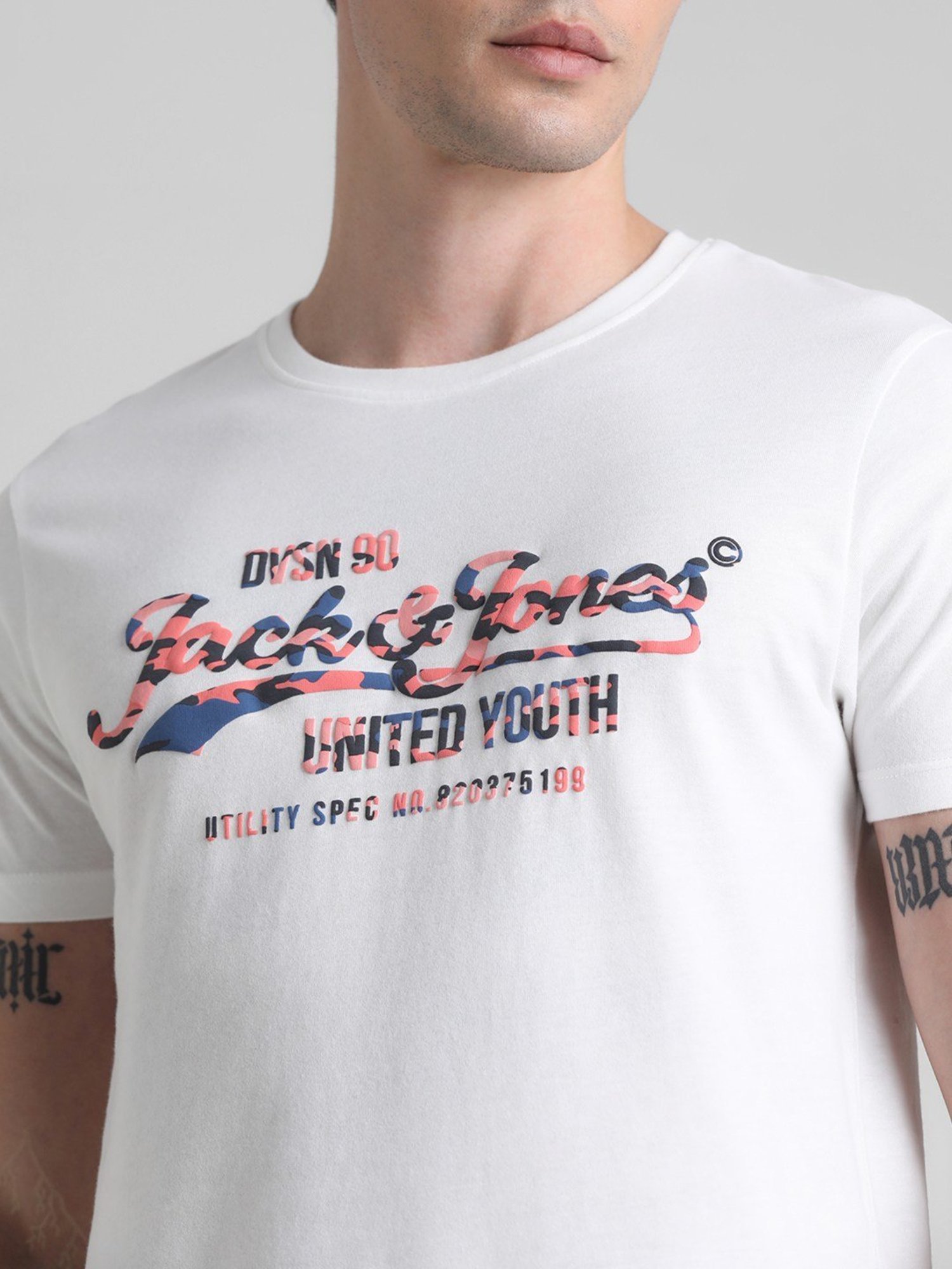 Jack & Jones Cloud Dancer Cotton Slim Fit Printed T-Shirt